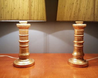 Bitossi - Pair of Ceramic Gold Table Lamp - Aldo Londi - Italy - 1960s (V902)