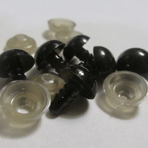 Black Locking Eyes with washers, 3 pr or 6 pr safety eyes, 5mm, 6mm, 8mm, 10mm, 12mm, 16mm, 18mm animal eyes, locking eyes, doll eyes