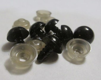 Black Locking Eyes with washers, 3 pr or 6 pr safety eyes, 5mm, 6mm, 8mm, 10mm, 12mm, 16mm, 18mm animal eyes, locking eyes, doll eyes