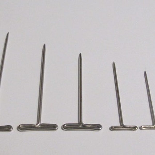 T-Pins Sewing pins, nickel plated steel pins, 1" 1.25" 1.5" 1.75" 2" pins, pack of 40, 100 quilting pins, bulk pins macrame jewelry blocking