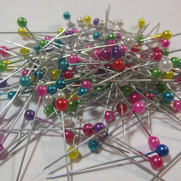 Pearl head sewing pins, straight pins, steel pins, 1.25" 1.5" 1.75" pins, pack of 40, 100, 800, dressmaking pins, sharp pins, bulk pins