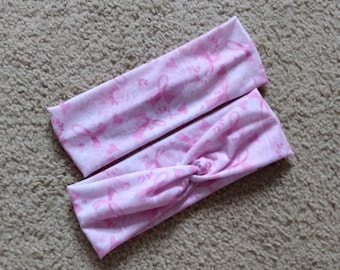 Pink Ribbon Headband Breast Cancer Awareness Wide Headband Pink October Twisted Headband Twisted Turban for Adults and Youth