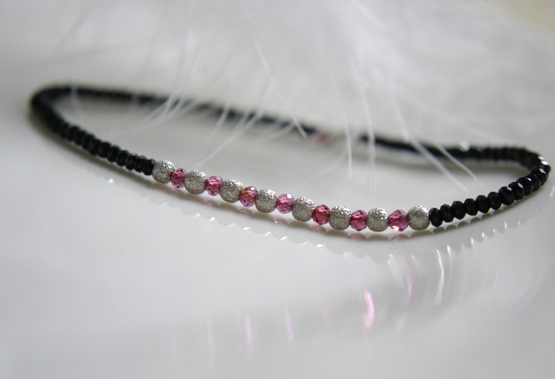 Garnet Fine Gemstone Bracelet with Black Spinel Balls micro Faceted