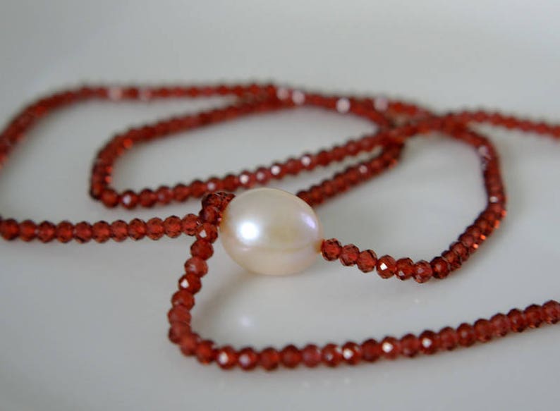 Garnet necklace with powder pink pearl Pendant