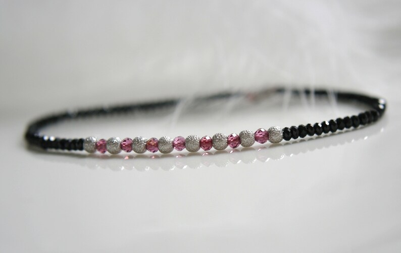 Garnet Fine Gemstone Bracelet with Black Spinel Balls micro Faceted