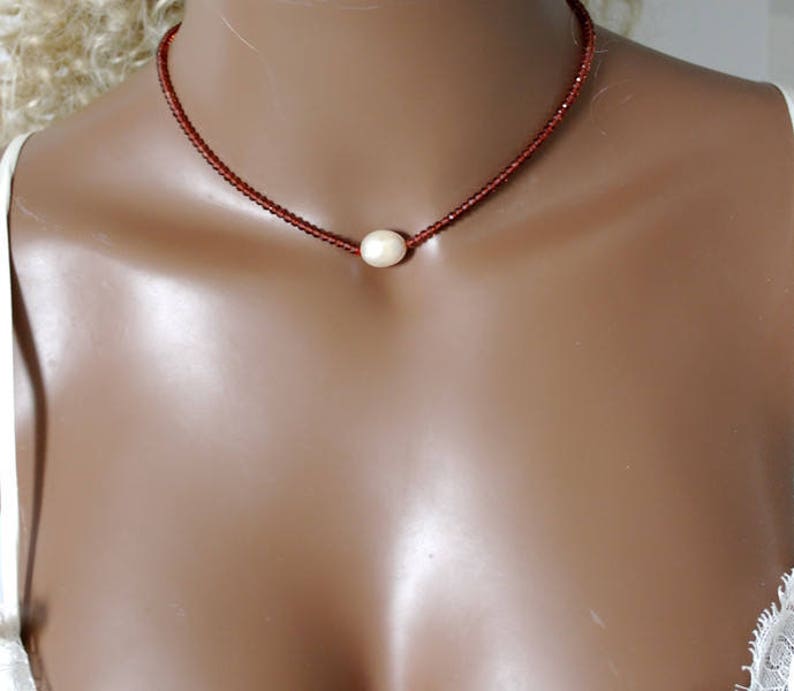 Garnet necklace with powder pink pearl Pendant
