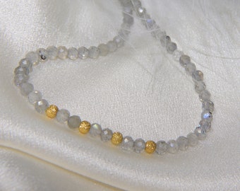 Gemstone bracelet with labradorite balls faceted silver925 gold plated