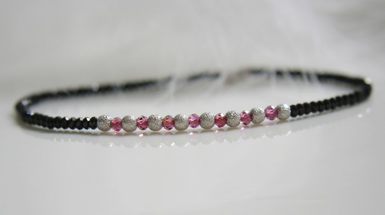 Garnet Fine Gemstone Bracelet with Black Spinel Balls micro Faceted