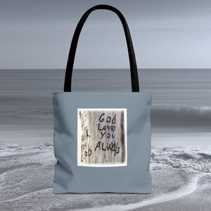 Christian Tote Bag in SEA BLUE, &#39;God Loves You Always&#39; Faith-Based Inspirational Gift for All Occasions