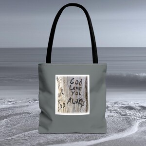 Christian Tote Bag in SLATE GRAY, &#39;God Loves You Always&#39; Faith-Based Inspirational Gift for All Occasions