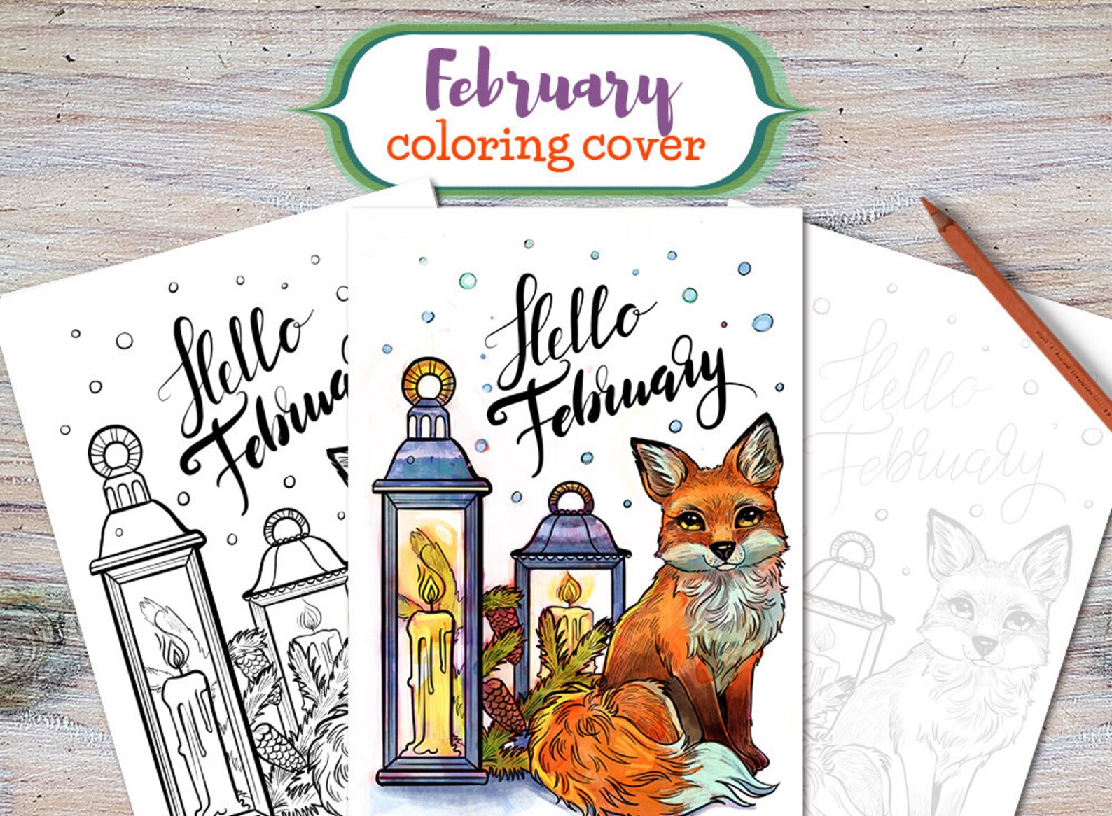 February Planner Cover Printable Coloring Page for Bullet Journal and
