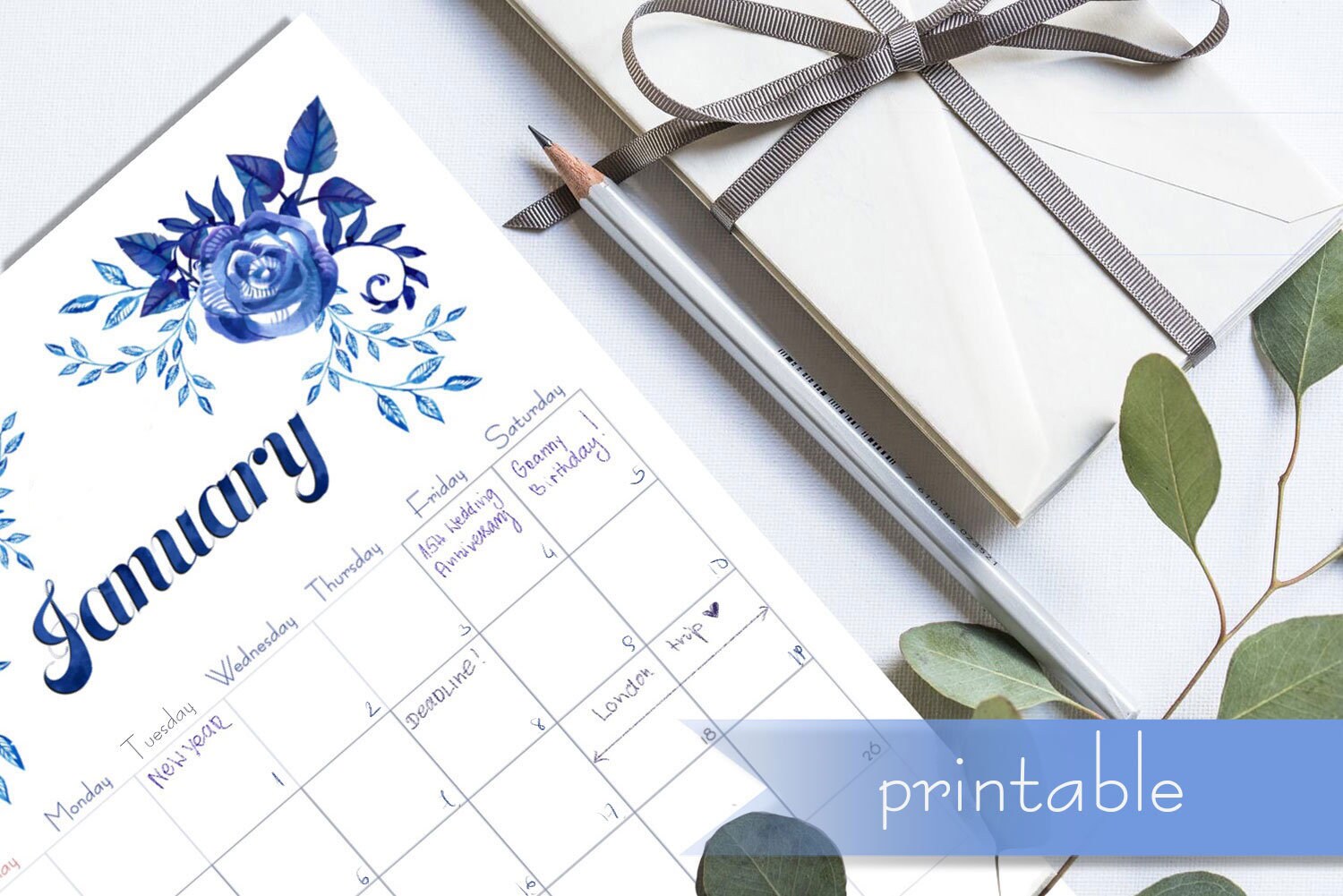Undated Printable Calendars All months with watercolor | Etsy