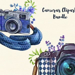 Colorful watercolor boho camera with straps png clipart set, watercolour photo camera illustrations, photographer clipart, image 5