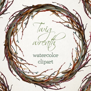 Twig wreath watercolor clipart
