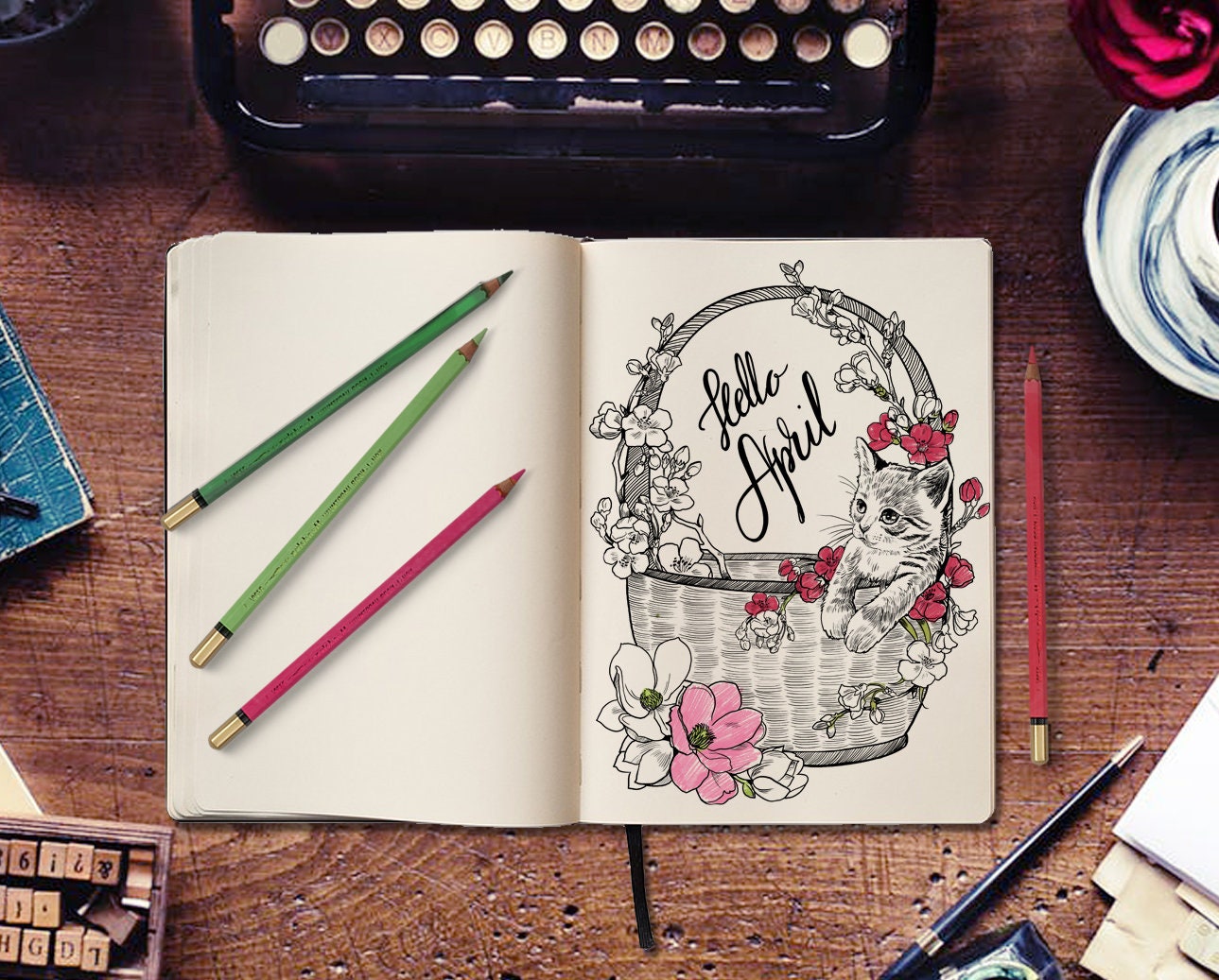 April Cover Printable Coloring Page With Drawing Template - Etsy