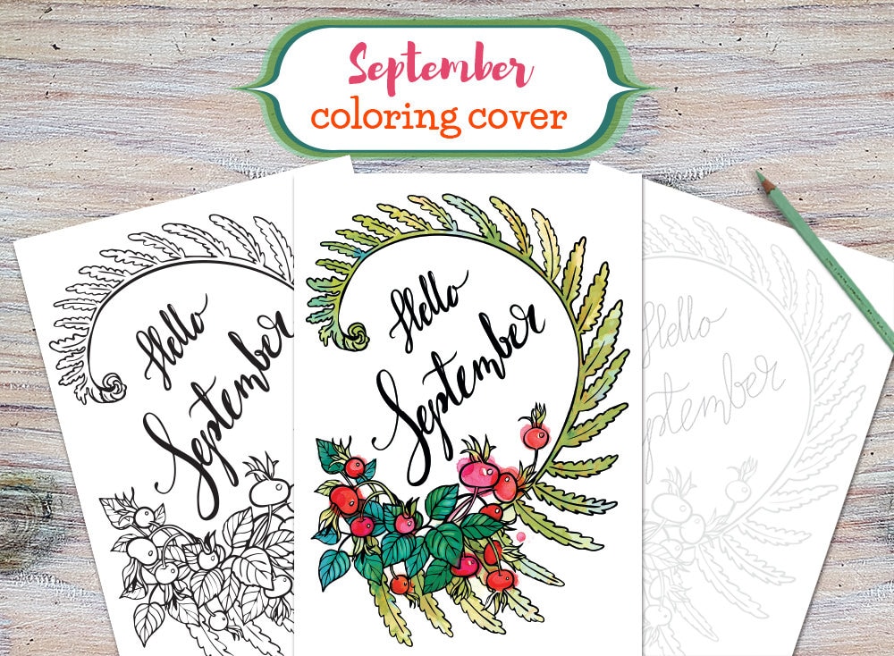 September Cover Printable Coloring Page, Printable September Cover, September Bullet Journal ...