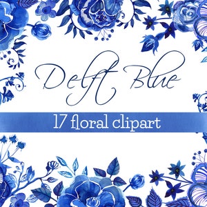 Delft Watercolor Flowers clipart png and vectors image 1