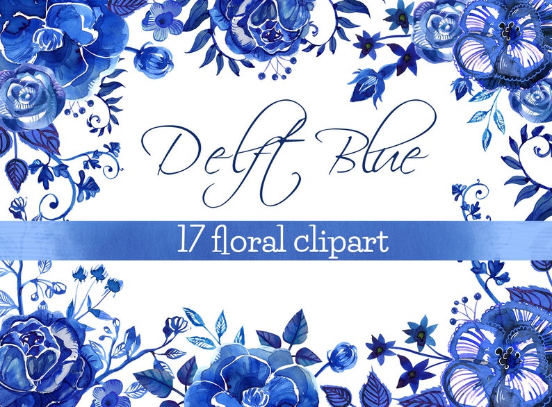 Delft Watercolor Flowers clipart png and vectors image 1