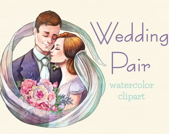 Wedding couple watercolor clipart