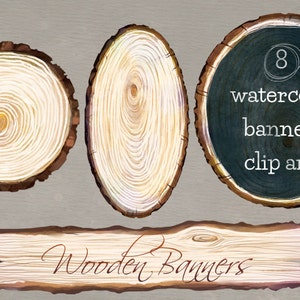 Wooden Banners watercolor clipart image 3