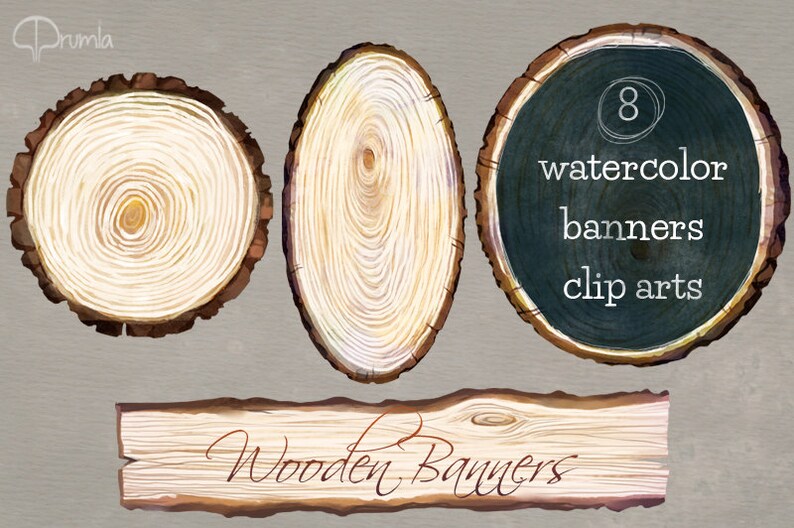 Wooden Banners watercolor clipart image 3