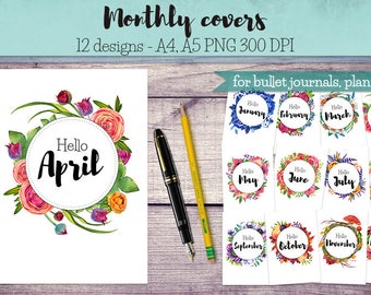 Printable Month Stickers for Bullet Journals and Planners | Etsy