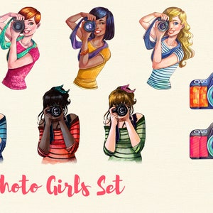 Photographer woman watercolor clipart , girl with camera clipart, photographer logo image 4