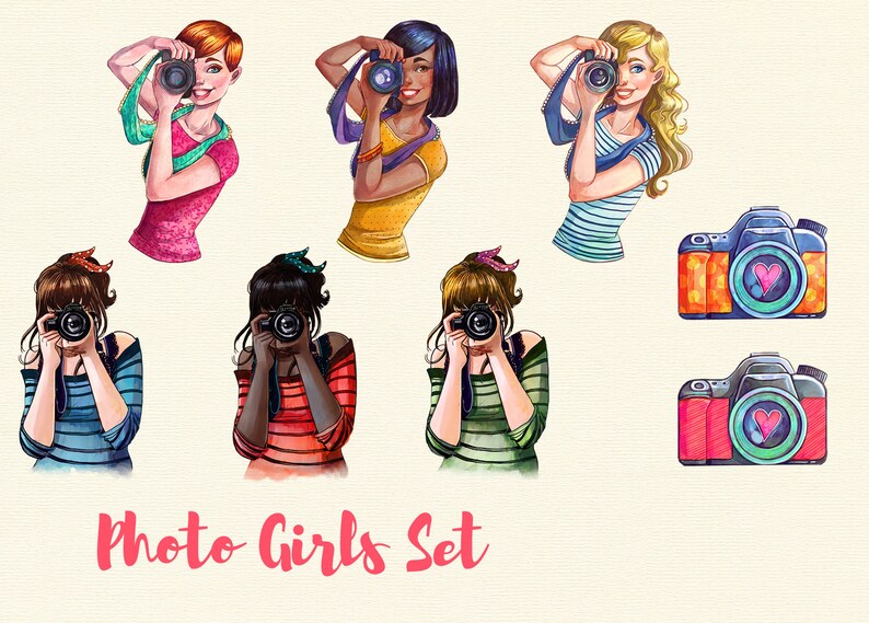 Photographer woman watercolor clipart , girl with camera clipart, photographer logo image 4