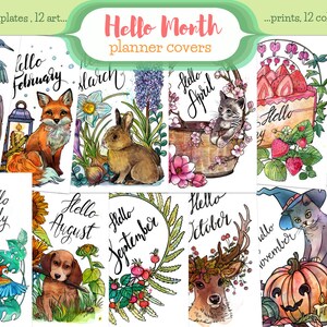 Printable Planner Covers for all months, Printable Monthly Coloring Pages, Bullet Journal printable Month covers, Hello Month printable,