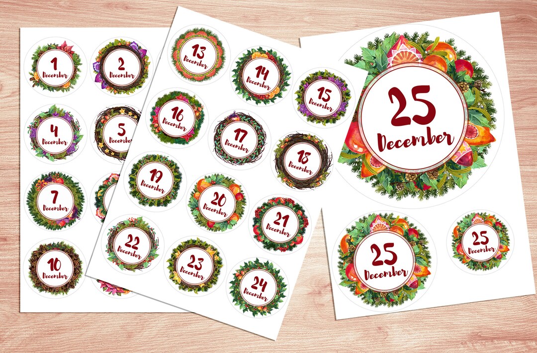 Printable Advent Calendar Stickers for Bullet Journals and Planners - Etsy