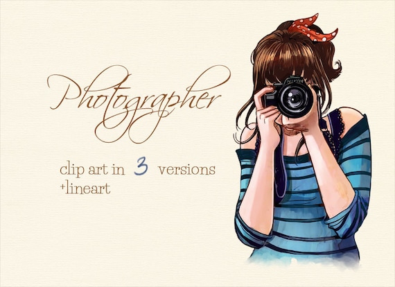 Fotografo Ragazza Acquerello Clipart Fotografo Ragazza Etsy