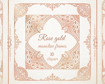 Rose gold monoline frame clipart  10 png files