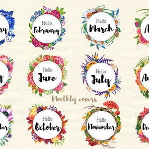 Monthly Covers for Bullet Journals and Planners, Month Entry , Month Cover, Printable Bullet ...