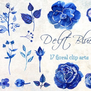 Delft Watercolor Flowers clipart png and vectors image 2