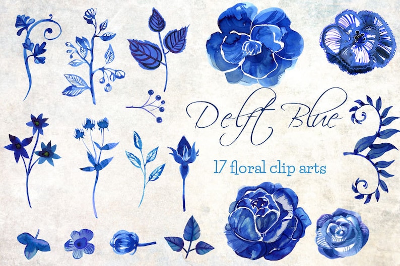 Delft Watercolor Flowers clipart png and vectors image 2