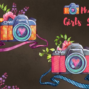 Photographer woman watercolor clipart , girl with camera clipart, photographer logo image 3