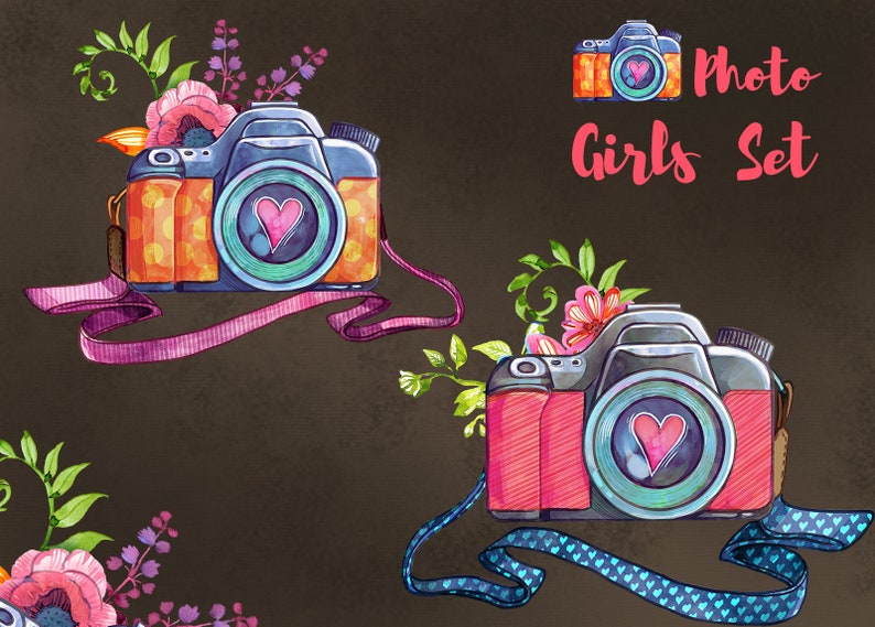 Photographer woman watercolor clipart , girl with camera clipart, photographer logo image 3
