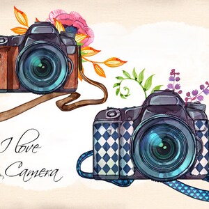 Colorful watercolor boho camera with straps png clipart set, watercolour photo camera illustrations, photographer clipart, image 7