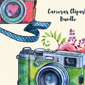 Colorful watercolor boho camera with straps png clipart set, watercolour photo camera illustrations, photographer clipart, image 6