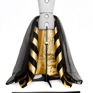 Black & glitter gold striped detachable skirt Black organza skirt Goldish skirt Jumpsuit overskirt Formal skirt Prom skirt Taffeta skirt