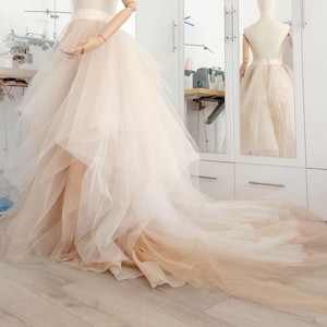 Wedding Tulle Skirt with Train Beige & Ivory Color Combination Long Draped Skirt Photo Session Ceremony Photoshoot Bridal Gown Separate