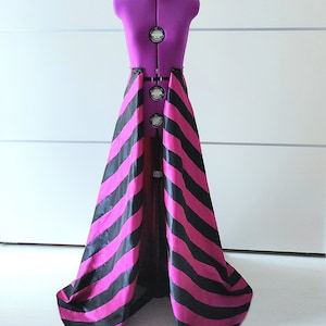 Striped Taffeta Overskirt: Detachable Train, Black & Magenta Formal Skirt