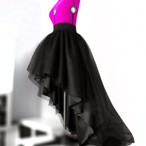 High low tulle skirt Full maxi skirt Long black tulle skirt Ball gown Asymmetrical skirt Long satin skirt Wedding gown Prom skirt High waist