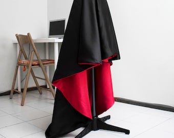 High Low Satin Skirt: Black & Red Formal Ball Gown, Custom Made