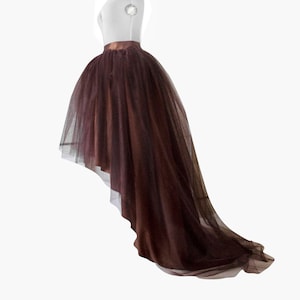 High low tulle skirt Tutu Brown ball skirt Taffeta skirt Short train Chocolate maxi skirt Full wedding skirt Puffy asymmetrical skirt
