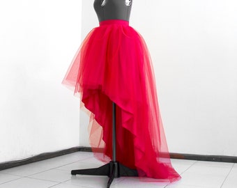 High low tulle skirt Red ball skirt Tutu Full wedding skirt Layered formal skirt Taffeta skirt Custom skirt Asymmetrical skirt Dip hem skirt