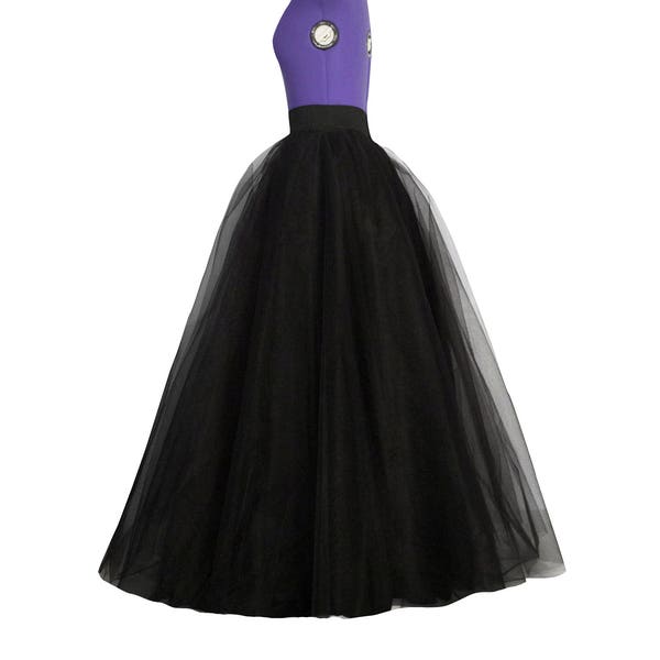 Jupe en tulle noire Jupe de robe de bal Jupe longue de soirée Jupe superposée Jupe évasée Jupe longue Jupe longue au sol Jupe faite main Jupe de mariage