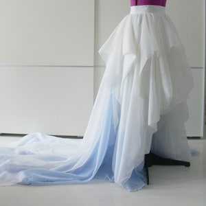High low ombre skirt with a train Soft white and blue wedding skirt Multi color bridal skirt Ceremony skirt Custom asymmetrical skirt