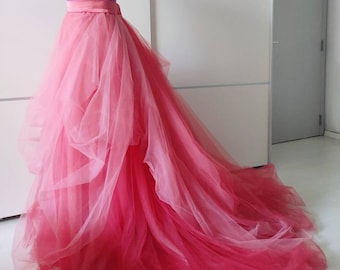 Pink Ombre Tulle Wedding Skirt with Train
