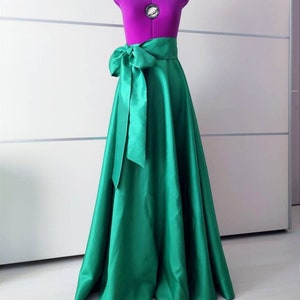 Emerald Green Taffeta Skirt: Long Ballgown with Bow & Pockets